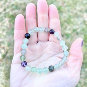Rainbow Fluorite Beaded Bracelet Handmade by Wandering Bunny LLC